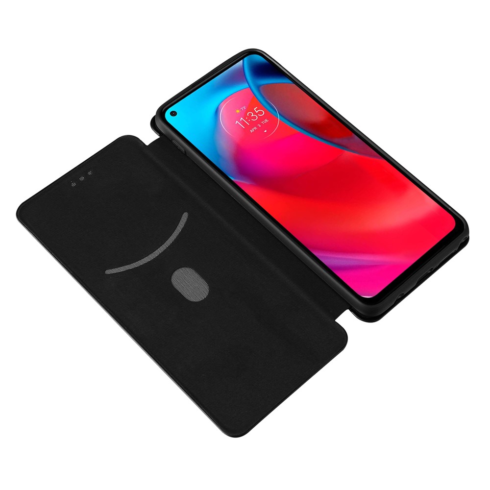 Automatic Absorption Carbon Fiber Texture Leather Case with Card Slot and Ring Strap for Motorola Moto G Stylus 5G - Black-6
