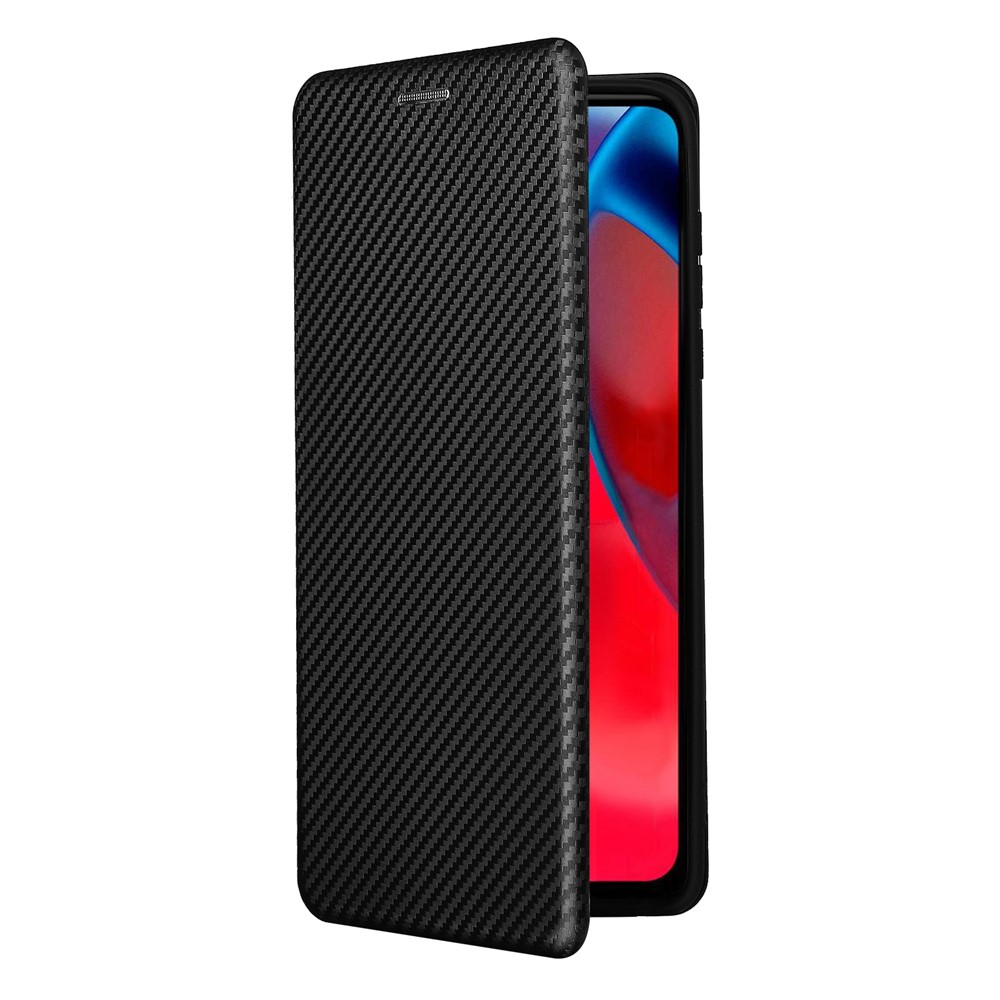 Automatic Absorption Carbon Fiber Texture Leather Case with Card Slot and Ring Strap for Motorola Moto G Stylus 5G - Black-7