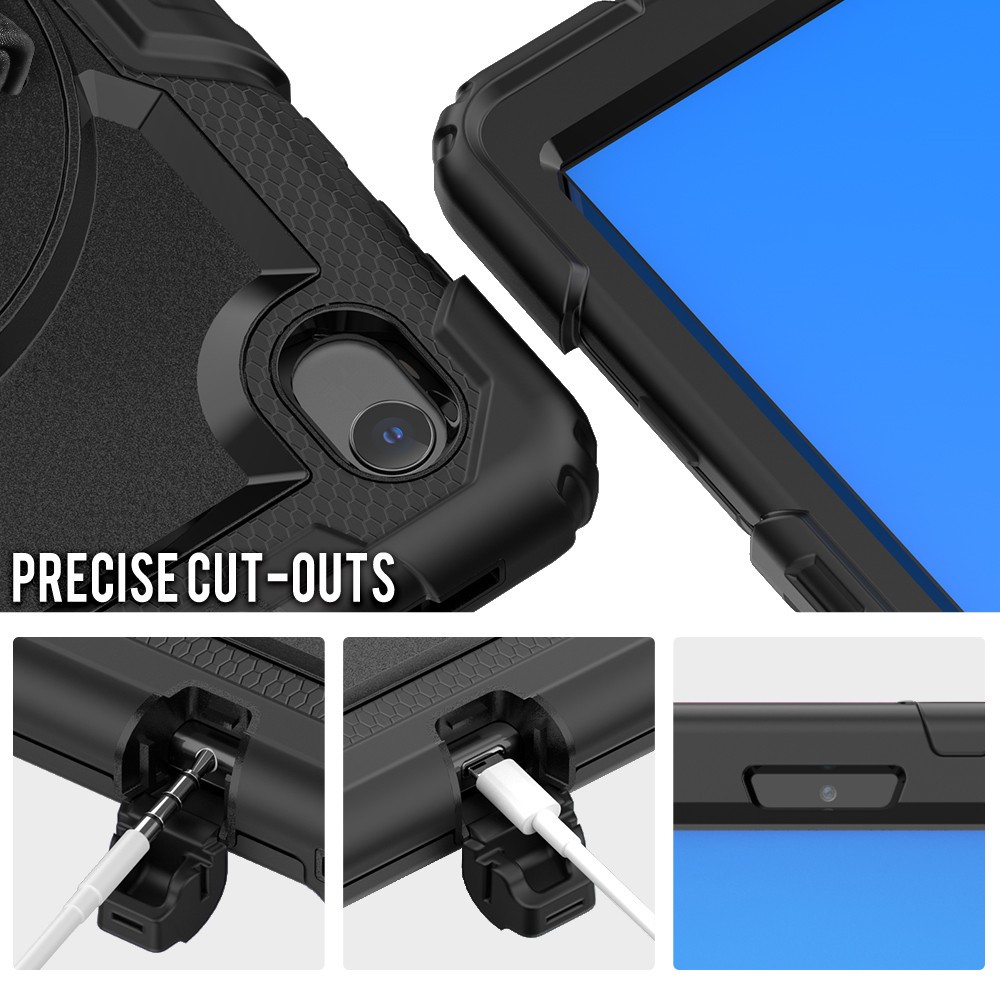 PC + Silicone + Pet Front Film Tablet Combo Shell Com Kickstand e Strap Para o Lenovo Tab M10 HD Gen 2 Tb-306x (f) - Preto Preto