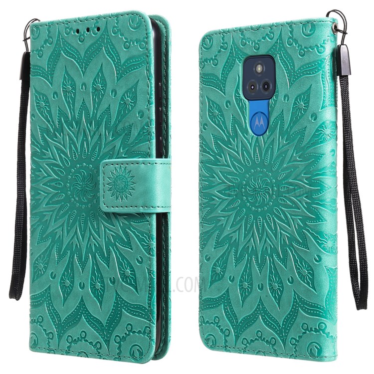 Flower Pattern Imprinting PU Leather Wallet Phone Cover with Stand for Motorola Moto G Play (2021) - Green-1