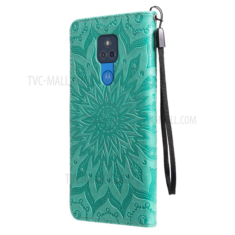 Flower Pattern Imprinting PU Leather Wallet Phone Cover with Stand for Motorola Moto G Play (2021) - Green-3