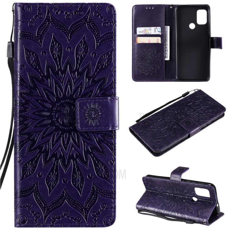 PU Leather Wallet Stand Phone Cover with Flower Pattern Imprinting for Motorola Moto G10/G30 - Purple-11