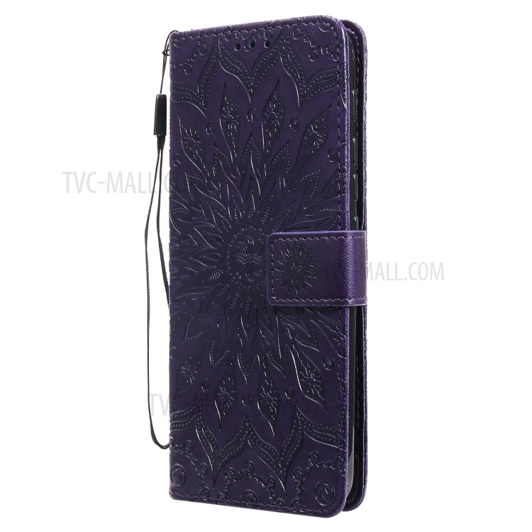 PU Leather Wallet Stand Phone Cover with Flower Pattern Imprinting for Motorola Moto G10/G30 - Purple-2