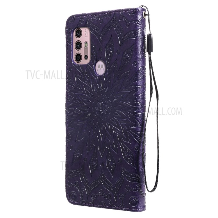 PU Leather Wallet Stand Phone Cover with Flower Pattern Imprinting for Motorola Moto G10/G30 - Purple-3