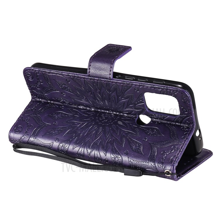 PU Leather Wallet Stand Phone Cover with Flower Pattern Imprinting for Motorola Moto G10/G30 - Purple-5