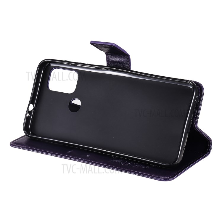 PU Leather Wallet Stand Phone Cover with Flower Pattern Imprinting for Motorola Moto G10/G30 - Purple-7