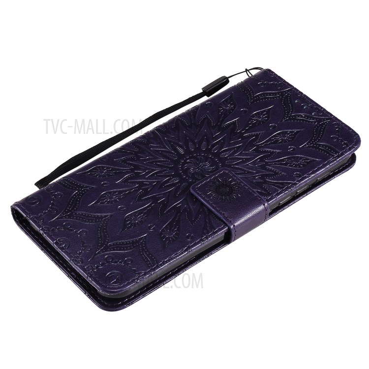 PU Leather Wallet Stand Phone Cover with Flower Pattern Imprinting for Motorola Moto G10/G30 - Purple-8