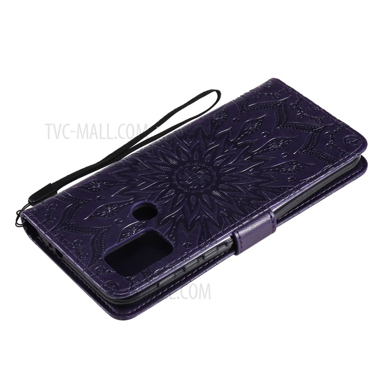 PU Leather Wallet Stand Phone Cover with Flower Pattern Imprinting for Motorola Moto G10/G30 - Purple-9