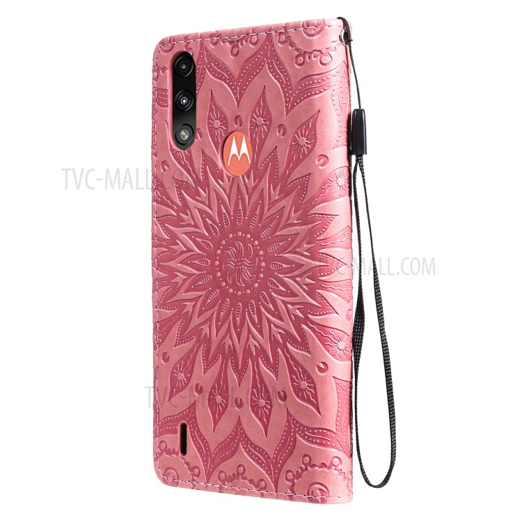 Wallet Design Flower Pattern Imprinting PU Leather Stand Phone Cover for Motorola Moto E7 Power - Pink-3