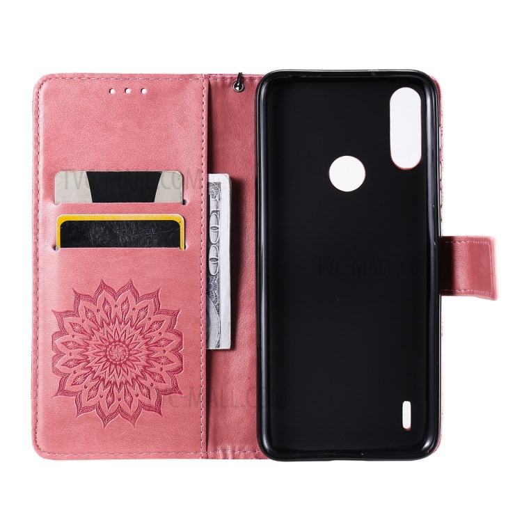 Wallet Design Flower Pattern Imprinting PU Leather Stand Phone Cover for Motorola Moto E7 Power - Pink-5