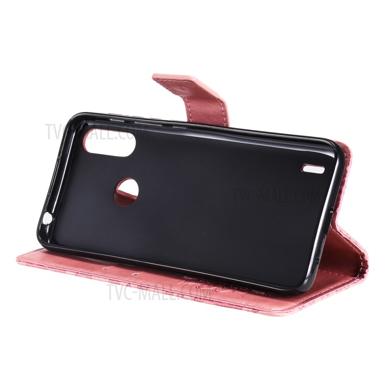 Wallet Design Flower Pattern Imprinting PU Leather Stand Phone Cover for Motorola Moto E7 Power - Pink-7