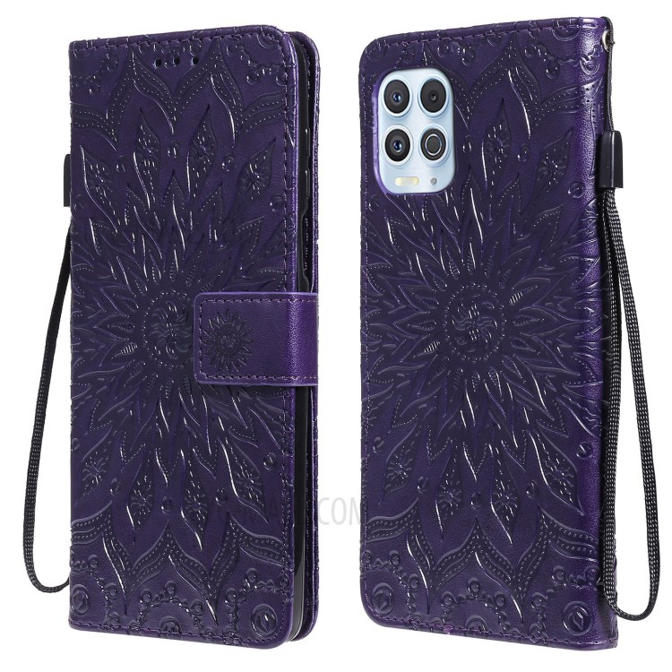 Wallet Stand Design Flower Pattern Imprinting PU Leather Phone Cover for Motorola Moto G100/Edge S - Purple-1