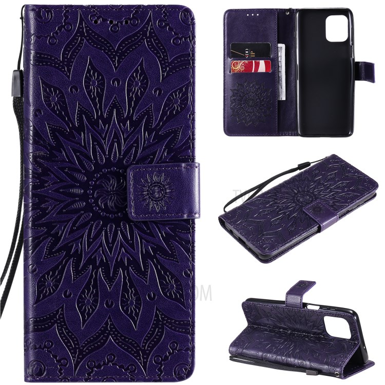 Wallet Stand Design Flower Pattern Imprinting PU Leather Phone Cover for Motorola Moto G100/Edge S - Purple-11