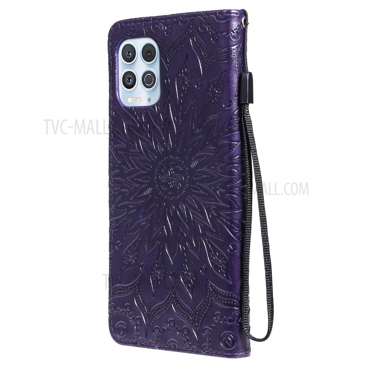 Wallet Stand Design Flower Pattern Imprinting PU Leather Phone Cover for Motorola Moto G100/Edge S - Purple-3