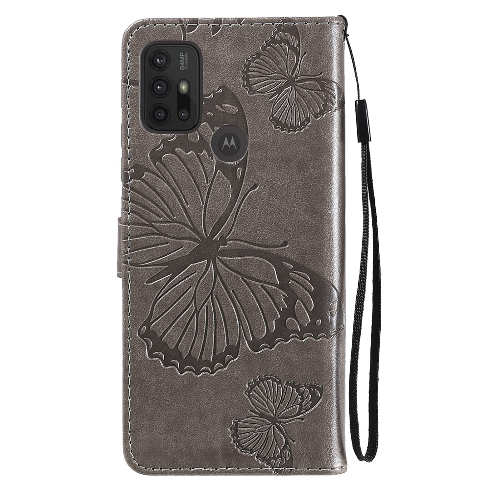 Wallet Design Butterflies Pattern Imprinting Leather Stand Case for Motorola Moto G10/G30 - Grey-3