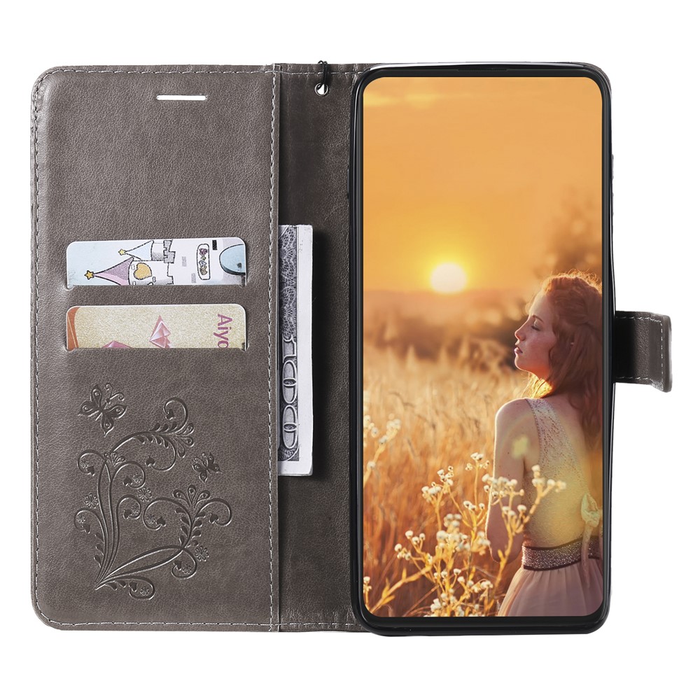 Wallet Design Butterflies Pattern Imprinting Leather Stand Case for Motorola Moto G10/G30 - Grey-4