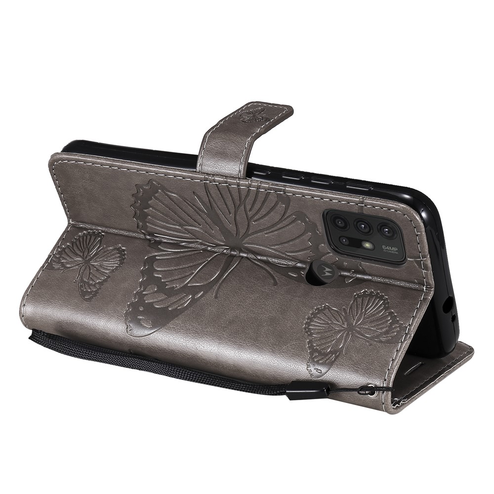 Wallet Design Butterflies Pattern Imprinting Leather Stand Case for Motorola Moto G10/G30 - Grey-5