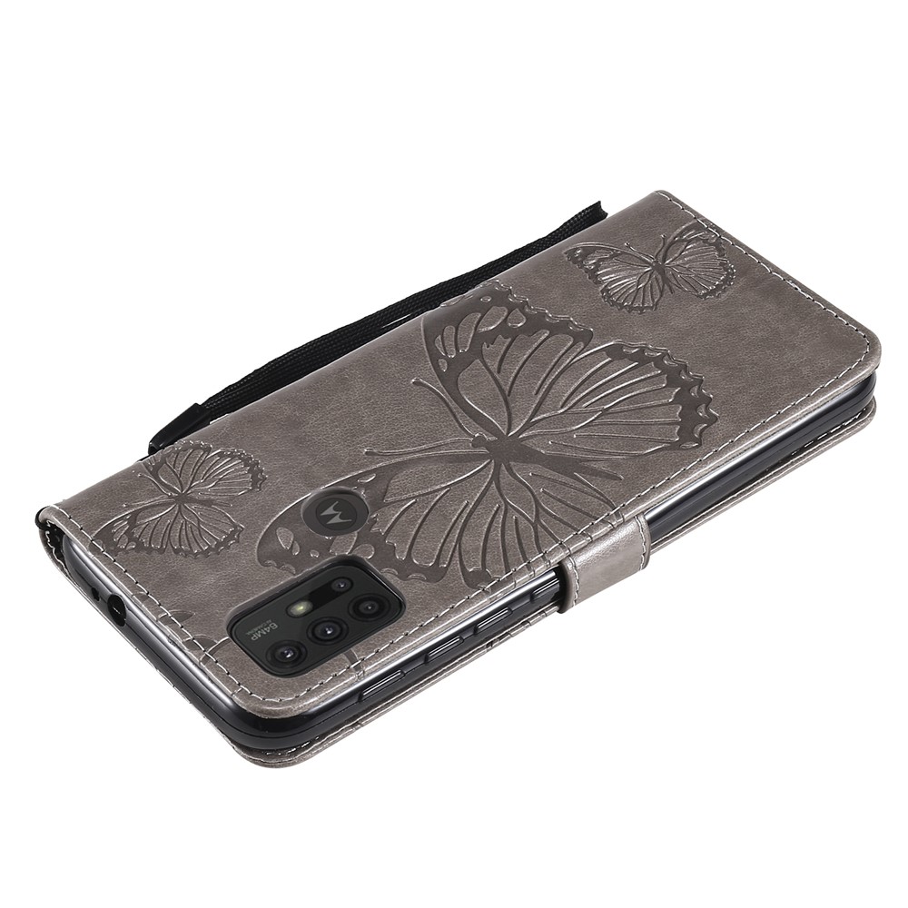 Wallet Design Butterflies Pattern Imprinting Leather Stand Case for Motorola Moto G10/G30 - Grey-8