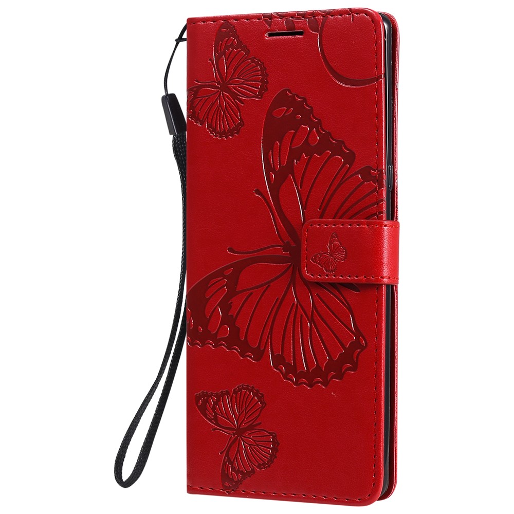 Wallet Design Butterflies Pattern Imprinting Leather Stand Case for Motorola Moto G10/G30 - Red-2