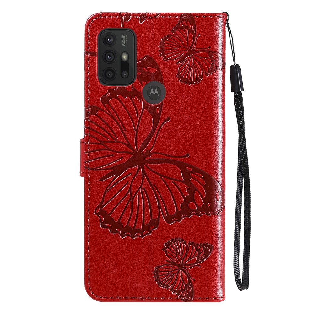 Wallet Design Butterflies Pattern Imprinting Leather Stand Case for Motorola Moto G10/G30 - Red-3