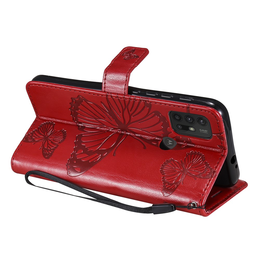 Wallet Design Butterflies Pattern Imprinting Leather Stand Case for Motorola Moto G10/G30 - Red-5