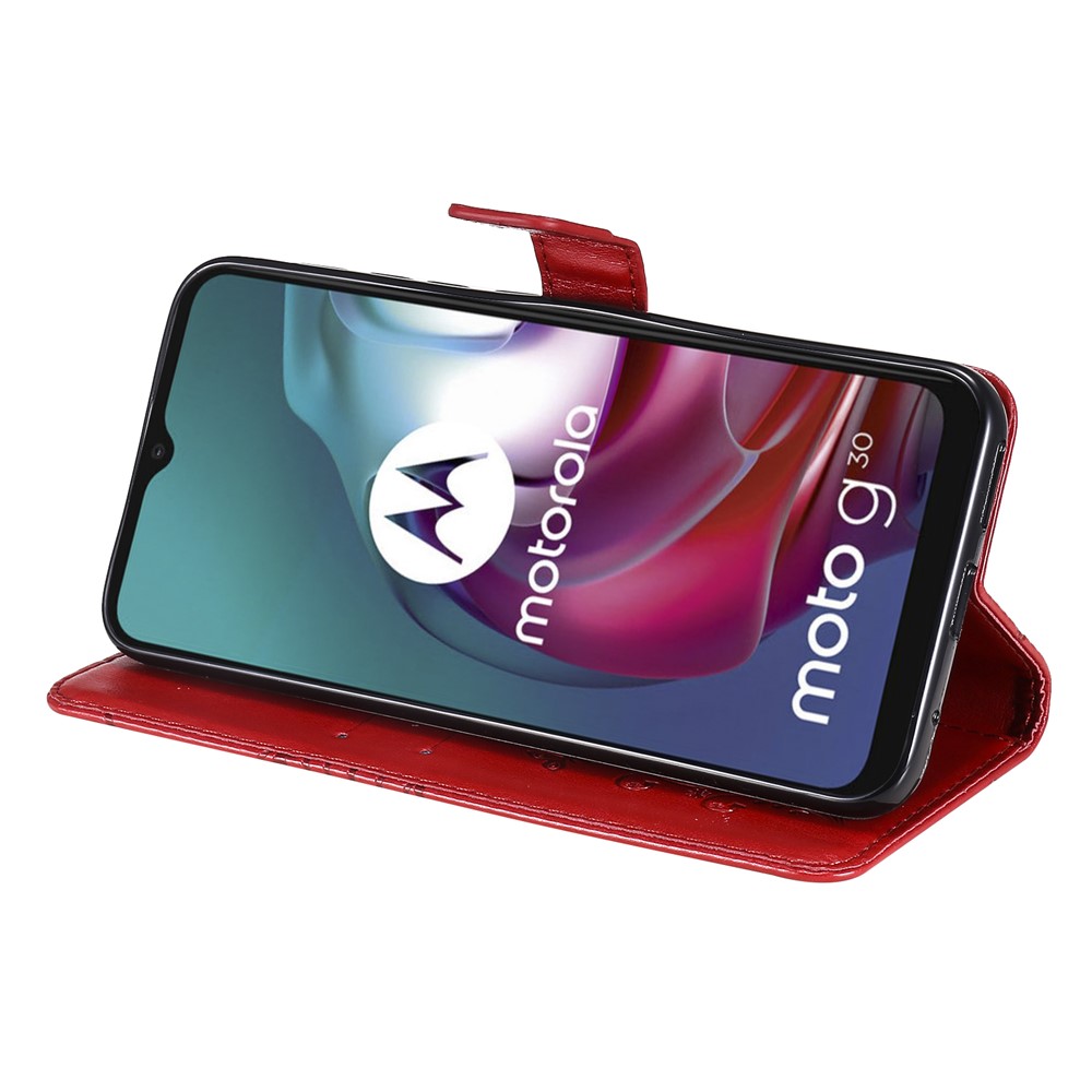 Wallet Design Butterflies Pattern Imprinting Leather Stand Case for Motorola Moto G10/G30 - Red-6