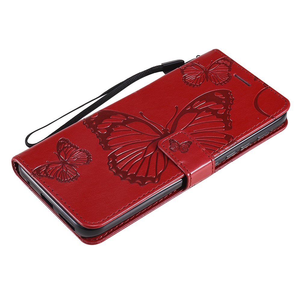 Wallet Design Butterflies Pattern Imprinting Leather Stand Case for Motorola Moto G10/G30 - Red-7