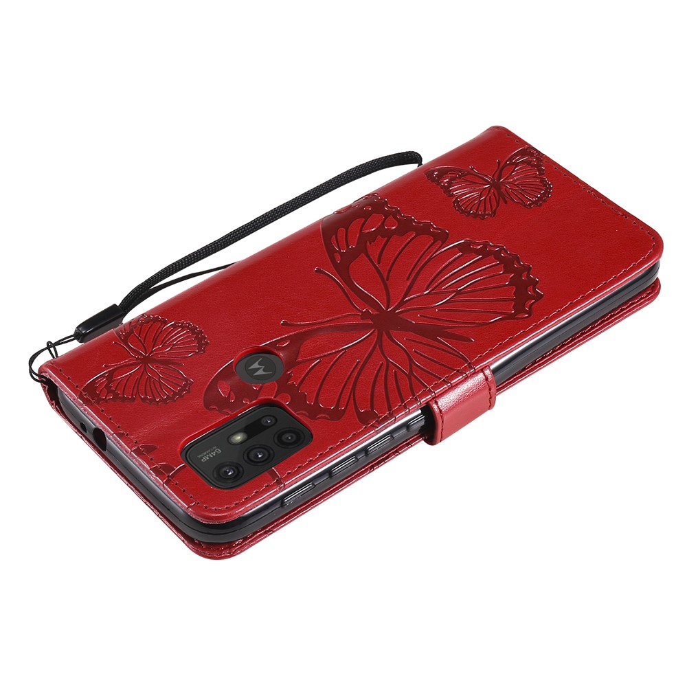 Wallet Design Butterflies Pattern Imprinting Leather Stand Case for Motorola Moto G10/G30 - Red-8