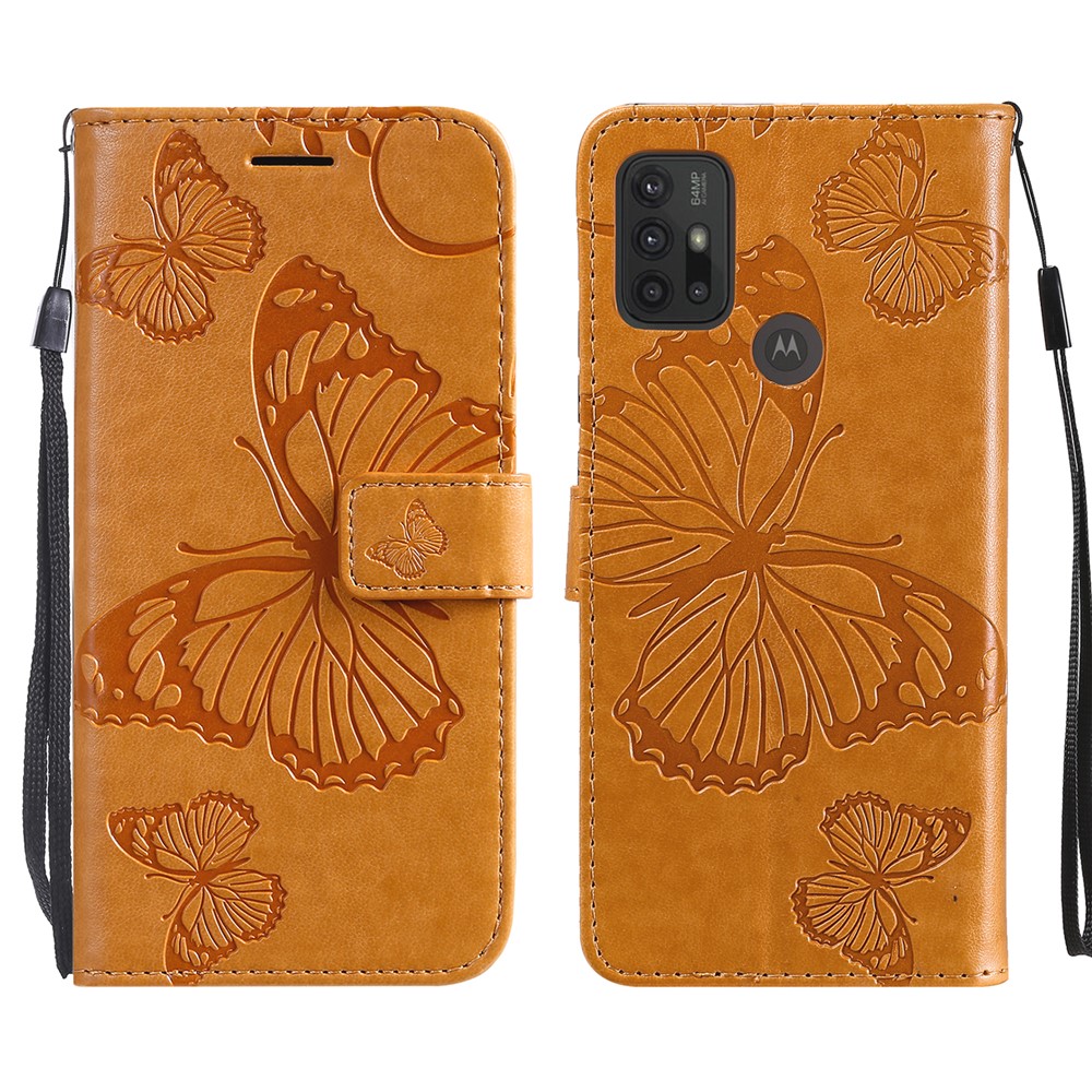 Wallet Design Butterflies Pattern Imprinting Leather Stand Case for Motorola Moto G10/G30 - Yellow-1