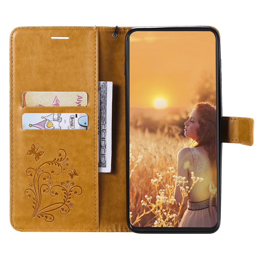 Wallet Design Butterflies Pattern Imprinting Leather Stand Case for Motorola Moto G10/G30 - Yellow-4