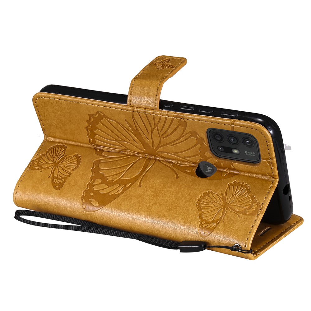 Wallet Design Butterflies Pattern Imprinting Leather Stand Case for Motorola Moto G10/G30 - Yellow-5