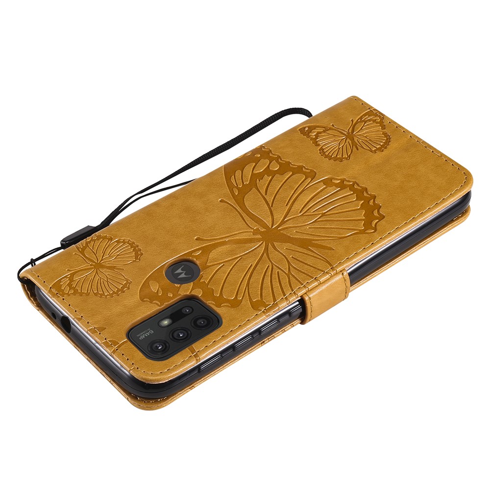 Wallet Design Butterflies Pattern Imprinting Leather Stand Case for Motorola Moto G10/G30 - Yellow-8