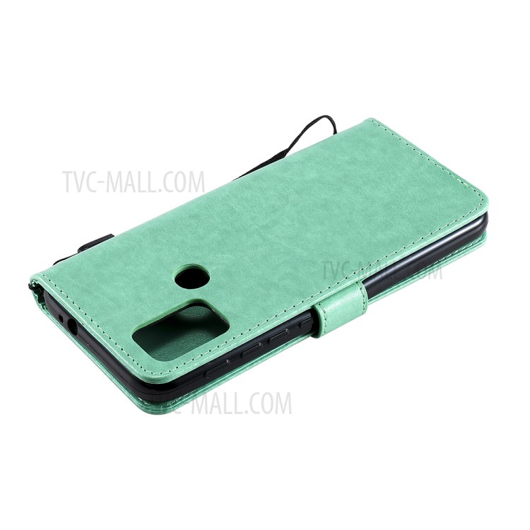 Wallet Stand Design Cat and Bee Pattern Imprinting Leather Case with Magnetic Closure for Motorola Moto G10/G30 - Green-10