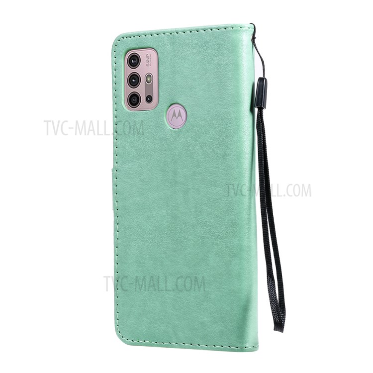 Wallet Stand Design Cat and Bee Pattern Imprinting Leather Case with Magnetic Closure for Motorola Moto G10/G30 - Green-3