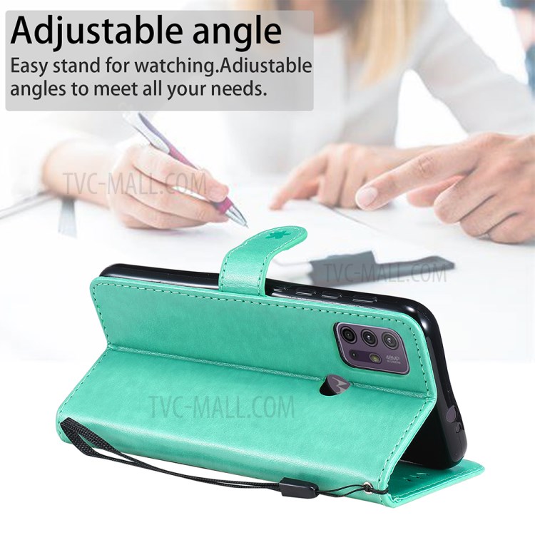 Wallet Stand Design Cat and Bee Pattern Imprinting Leather Case with Magnetic Closure for Motorola Moto G10/G30 - Green-5