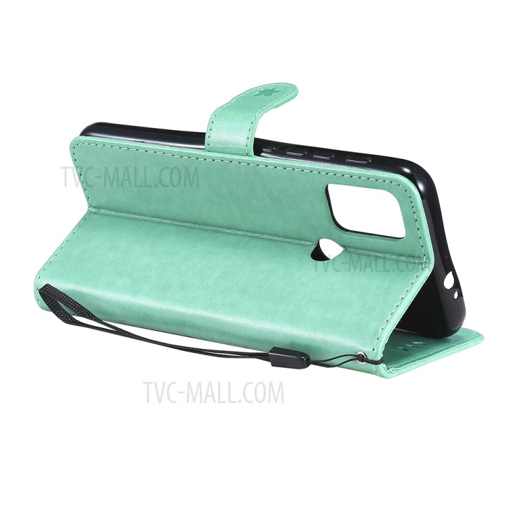 Wallet Stand Design Cat and Bee Pattern Imprinting Leather Case with Magnetic Closure for Motorola Moto G10/G30 - Green-7