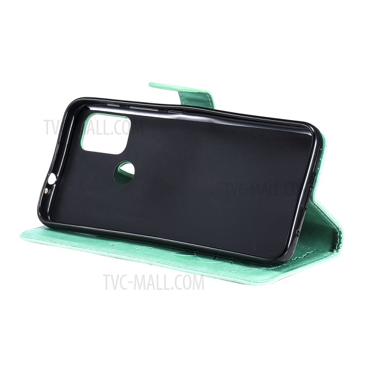Wallet Stand Design Cat and Bee Pattern Imprinting Leather Case with Magnetic Closure for Motorola Moto G10/G30 - Green-8