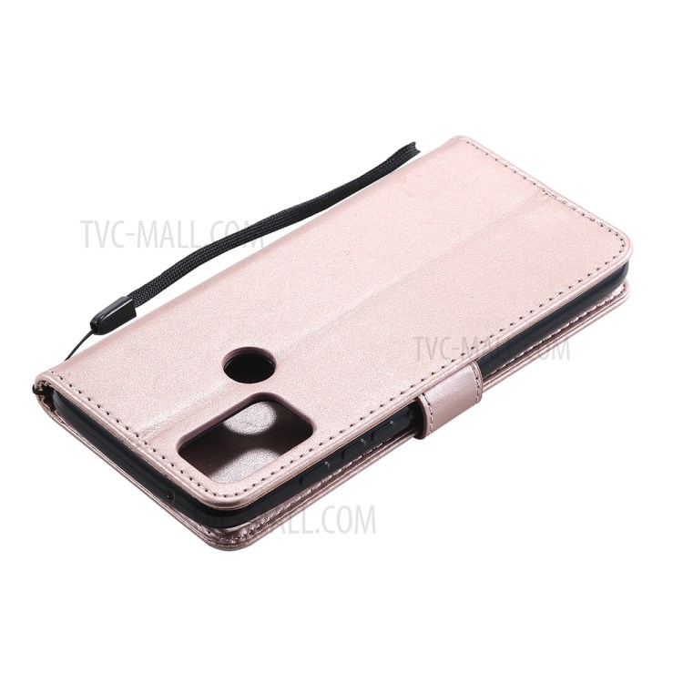 Cat and Bee Pattern Imprinting Wallet Stand Design Leather Case with Magnetic Closure for Motorola Moto G50 - Rose Gold-10