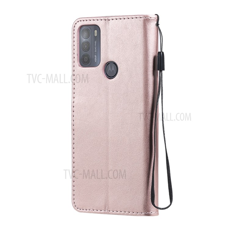 Cat and Bee Pattern Imprinting Wallet Stand Design Leather Case with Magnetic Closure for Motorola Moto G50 - Rose Gold-3
