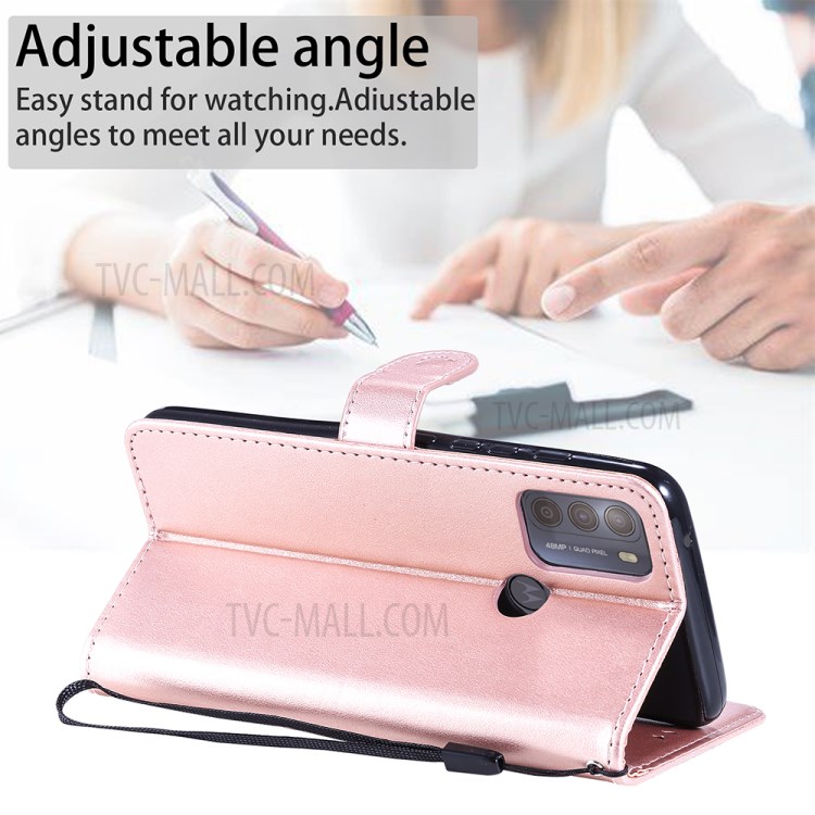 Cat and Bee Pattern Imprinting Wallet Stand Design Leather Case with Magnetic Closure for Motorola Moto G50 - Rose Gold-5