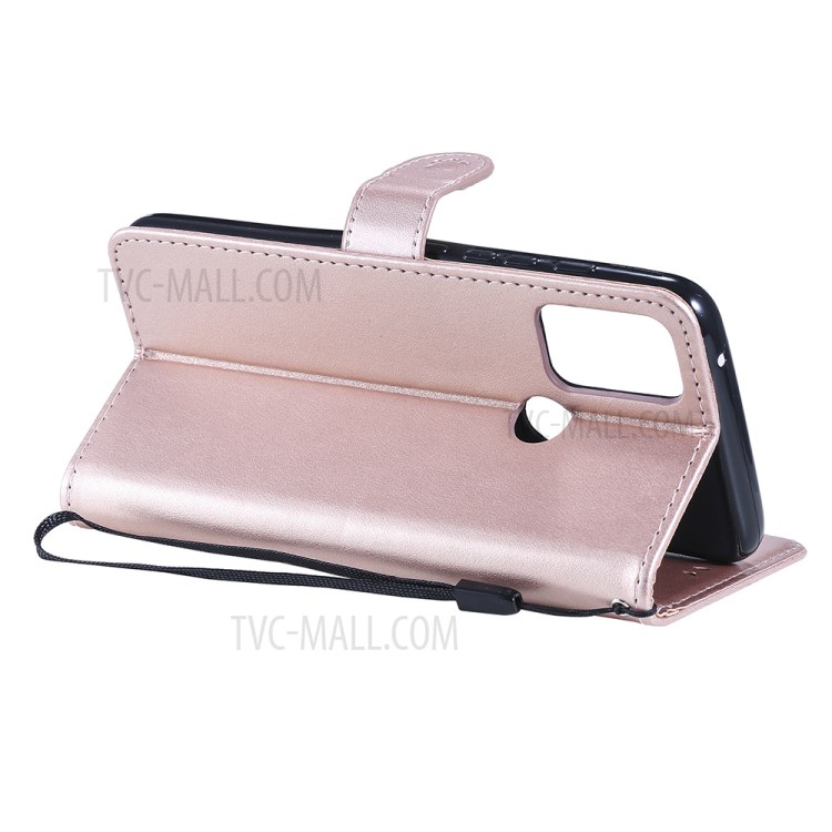 Cat and Bee Pattern Imprinting Wallet Stand Design Leather Case with Magnetic Closure for Motorola Moto G50 - Rose Gold-7