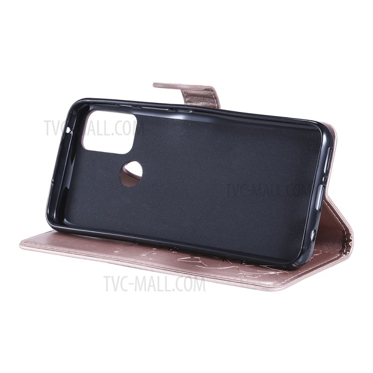 Cat and Bee Pattern Imprinting Wallet Stand Design Leather Case with Magnetic Closure for Motorola Moto G50 - Rose Gold-8