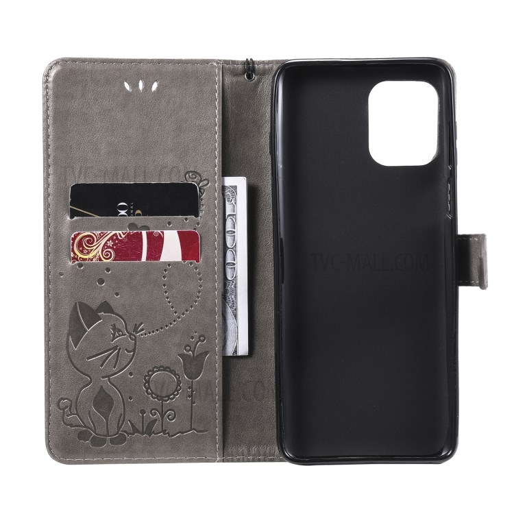 Magnetic Closing Cat and Bee Pattern Imprinting Wallet Stand Leather Case for Motorola Moto G100/Edge S - Grey-6