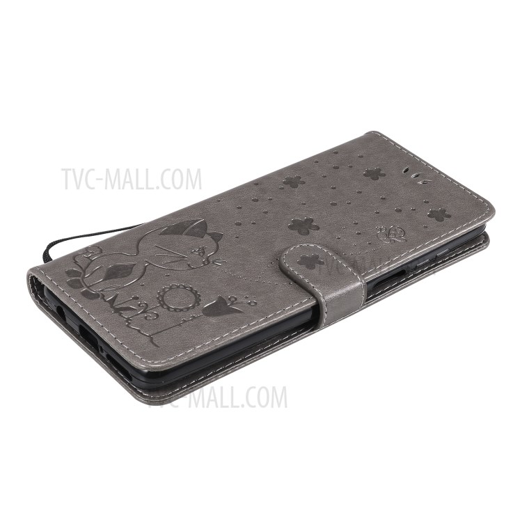 Magnetic Closing Cat and Bee Pattern Imprinting Wallet Stand Leather Case for Motorola Moto G100/Edge S - Grey-8