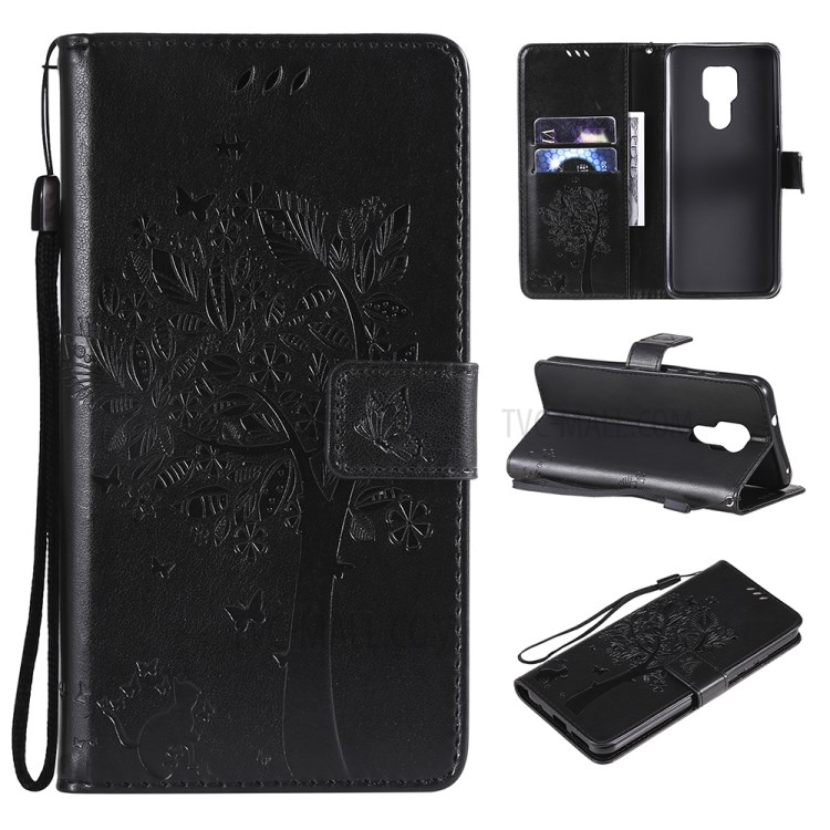 Imprinted Cat Tree Leather Phone Case with Stand Wallet for Motorola Moto G Play (2021) - Black-11
