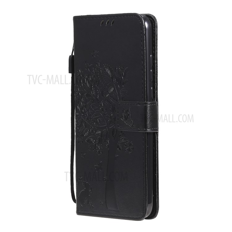 Imprinted Cat Tree Leather Phone Case with Stand Wallet for Motorola Moto G Play (2021) - Black-2