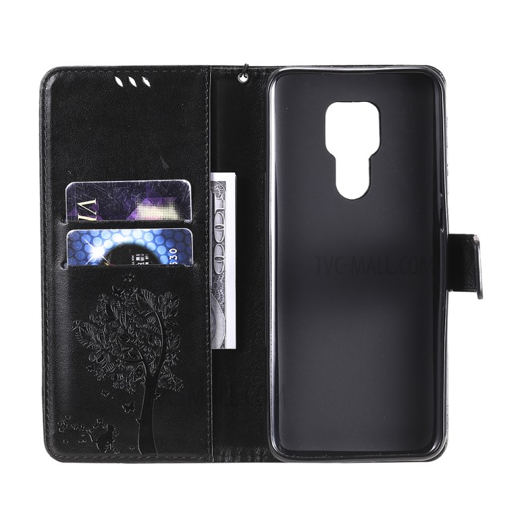 Imprinted Cat Tree Leather Phone Case with Stand Wallet for Motorola Moto G Play (2021) - Black-5