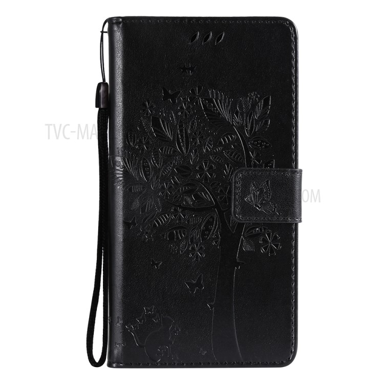 Imprinted Cat Tree Leather Phone Case with Stand Wallet for Motorola Moto G Play (2021) - Black-6