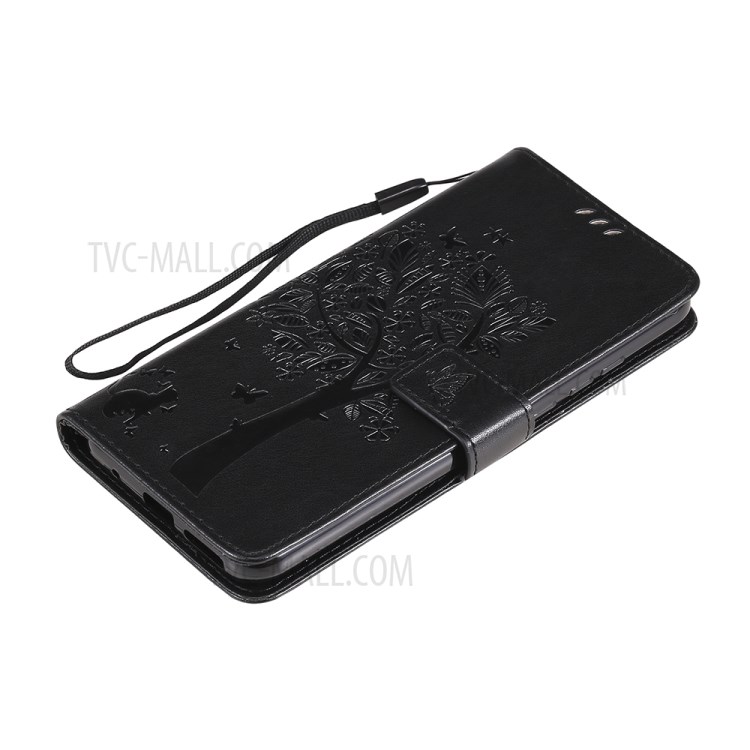 Imprinted Cat Tree Leather Phone Case with Stand Wallet for Motorola Moto G Play (2021) - Black-8