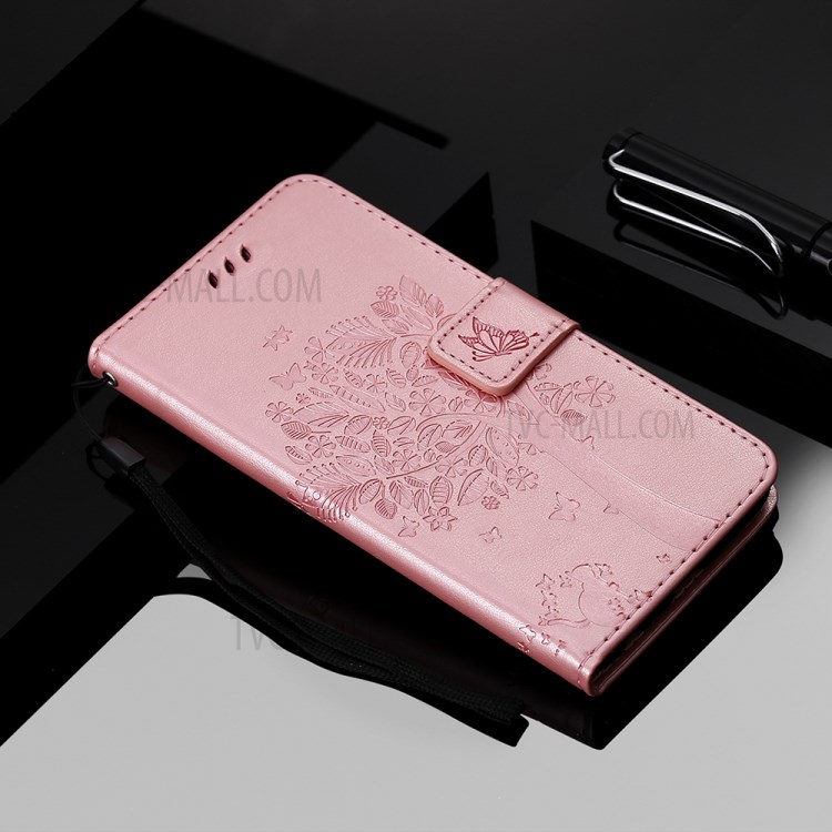 Imprinted Cat Tree Leather Phone Case with Stand Wallet for Motorola Moto G Play (2021) - Rose Gold-10